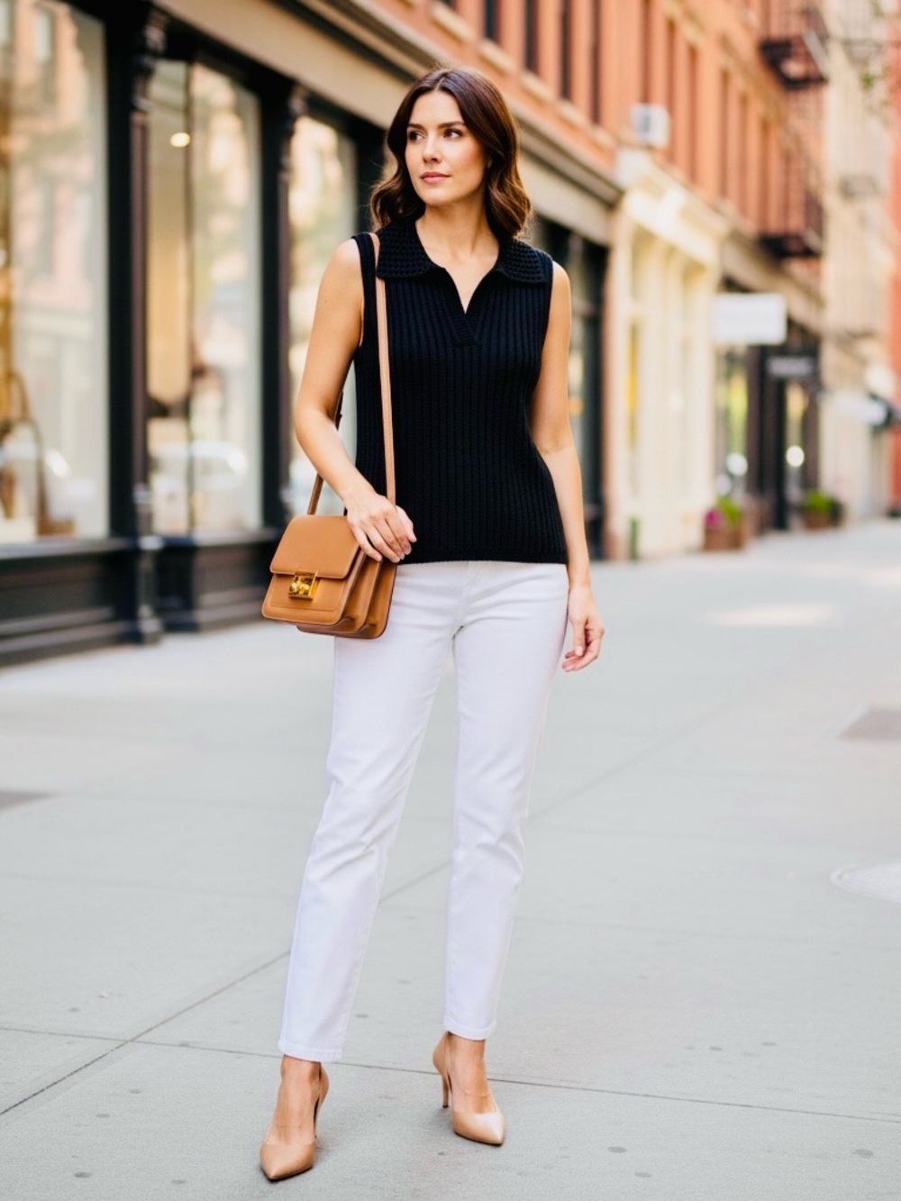 GAP Black Ribbed Sleeveless Polo Tank Top